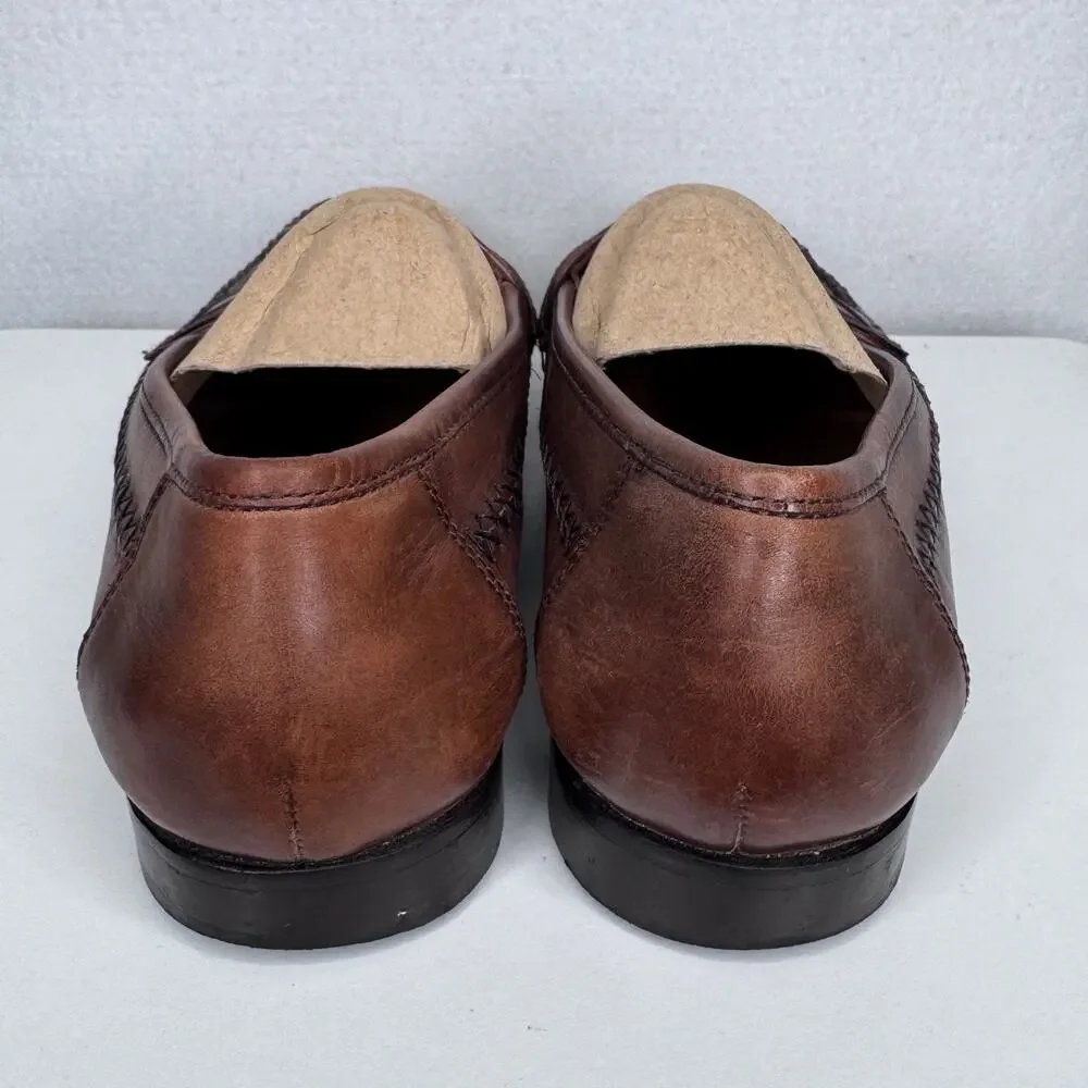 1990s Johnston & Murphy Brown Leather Preppy Woven Tassel Loafers Men’s 10.5M